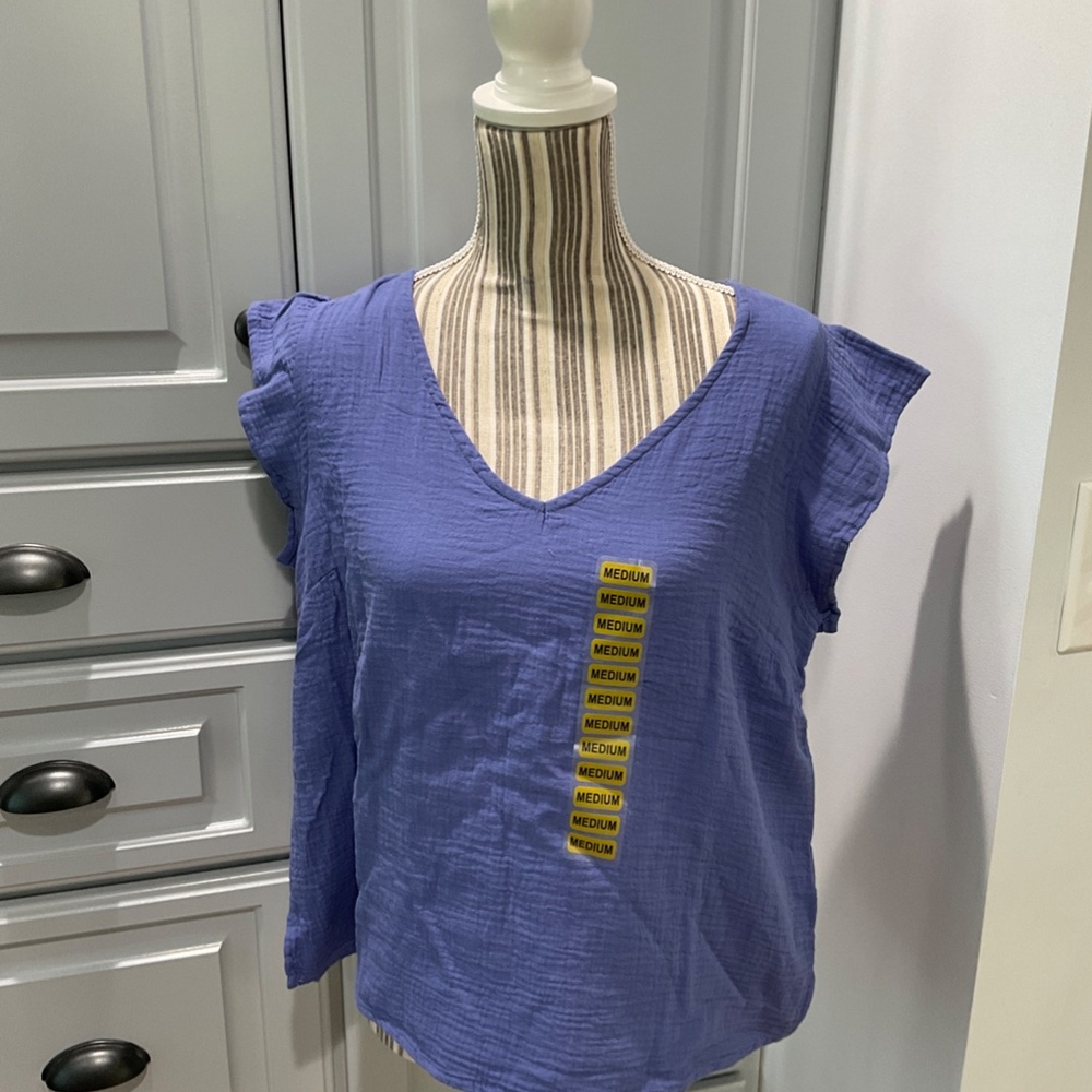 Three Dots Double Gauze Top, Blue, Various Sizes, NWT
